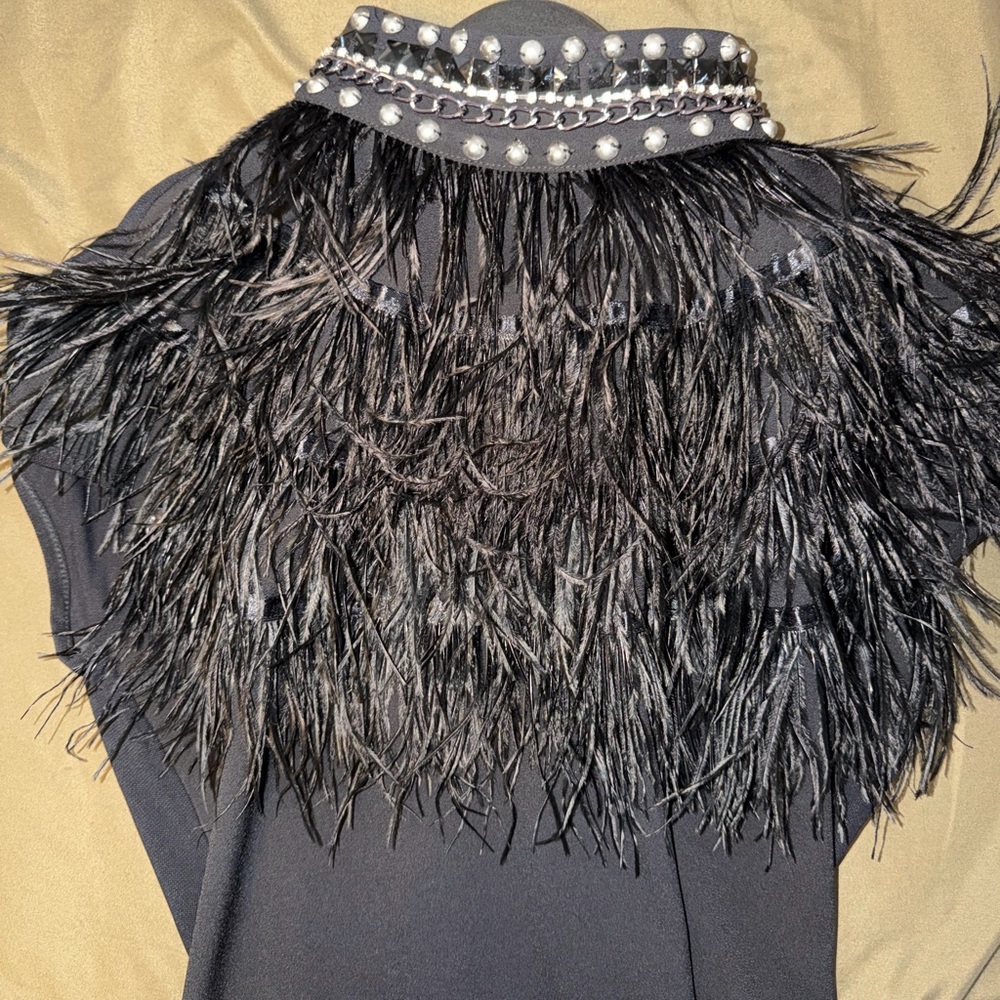 Chic Black Feathered Women's Blouse - Picture 2 of 2